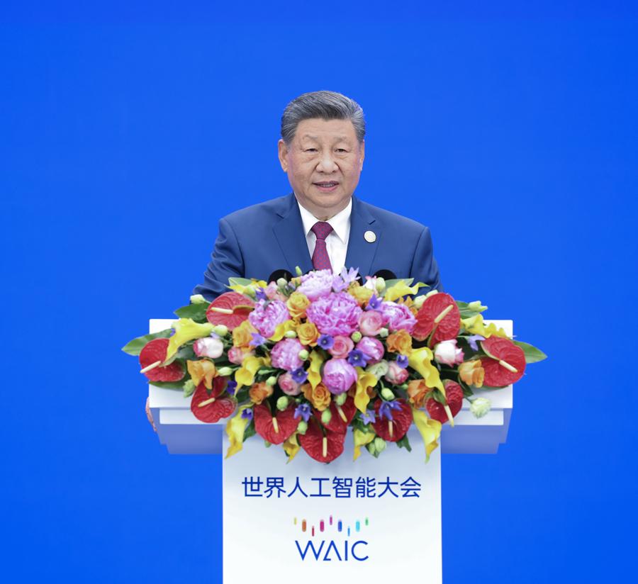 7月17日上午，国家主席<span class="sensitiveWord">习<span class="illegalWord"><span class="illegalWord">近平</span></span></span>在上海世界会客厅出席2026世界人工智能大会暨人工智能全球治理高级别会议开幕式并发表主旨讲话。新华社记者 黄敬文 摄